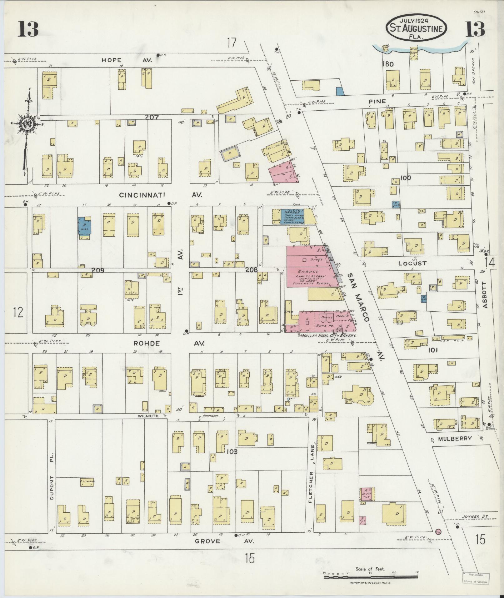 Sanborn Fire Insurance Map from Saint Augustine, Saint John's County, Florida (1924), Sheet #0013 - Complete Map Set gallery image, historic Sanborn map, vintage wall art, Florida Florida