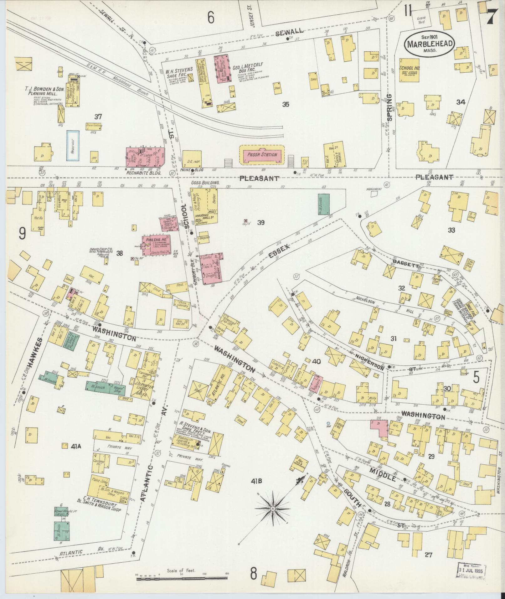 Sanborn Fire Insurance Map from Marblehead, Essex County, Massachusetts (1901), Sheet #0007 - Complete Map Set gallery image, historic Sanborn map, vintage wall art, Massachusetts Massachusetts