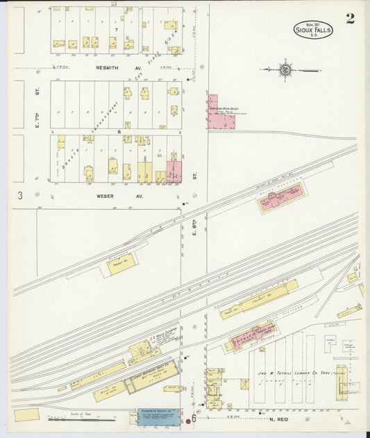 Sanborn Fire Insurance Map from Sioux Falls, Minnehaha County, South Dakota (1911), Sheet #0002 - Historic Sanborn Fire Insurance Map Print, vintage old map wall art, antique decor, genealogy gift, South Dakota South Dakota map