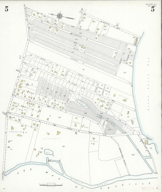 Sanborn Fire Insurance Map from Bayport, Suffolk County, New York (1938), Sheet #0005 - Historic Sanborn Fire Insurance Map Print, vintage old map wall art, antique decor, genealogy gift, New York New York map