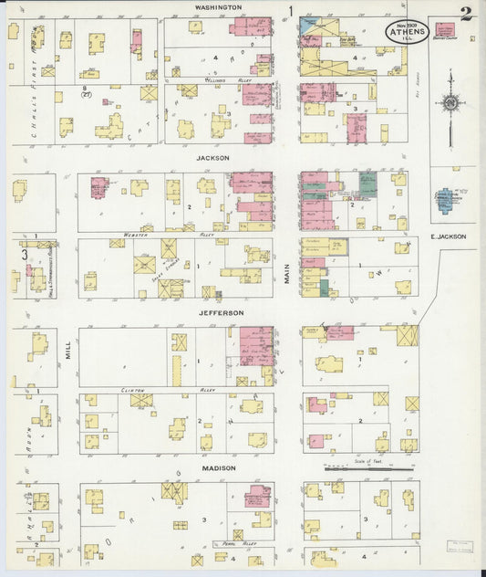 Sanborn Fire Insurance Map from Athens, Menard County, Illinois (1909), Sheet #0002 - Historic Sanborn Fire Insurance Map Print, vintage old map wall art, antique decor, genealogy gift, Illinois Illinois map