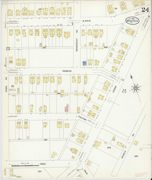 Sanborn Fire Insurance Map from Millville, Cumberland County, New Jersey (1908), Sheet #0024 - Historic Sanborn Fire Insurance Map Print, vintage old map wall art, antique decor, genealogy gift, New Jersey New Jersey map