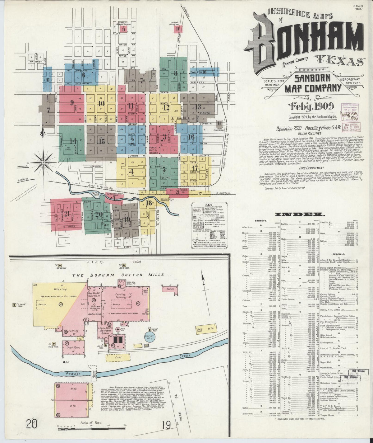 Sanborn Fire Insurance Map from Bonham, Fannin County, Texas (1909), Sheet #0001 - Complete Map Set gallery image, historic Sanborn map, vintage wall art, Texas Texas