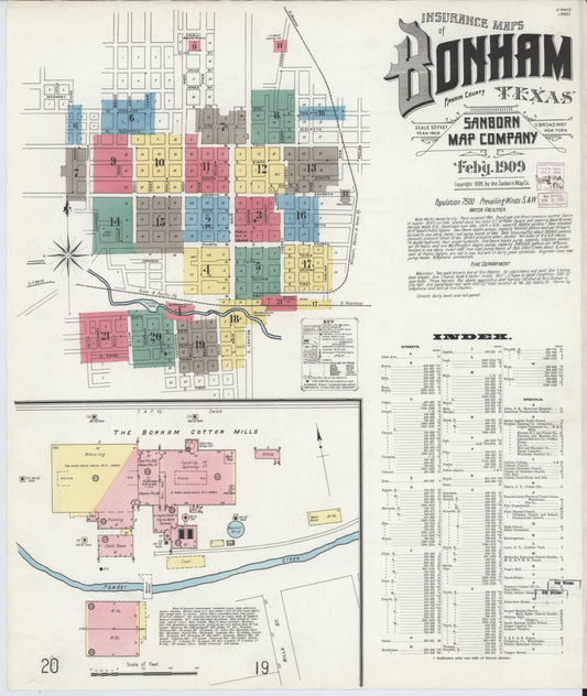 Sanborn Fire Insurance Map from Bonham, Fannin County, Texas (1909), Sheet #0001 - Complete Map Set gallery image, historic Sanborn map, vintage wall art, Texas Texas