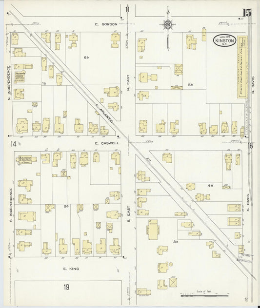 Sanborn Fire Insurance Map from Kinston, Lenoir County, North Carolina (1914), Sheet #0015 - Historic Sanborn Fire Insurance Map Print, vintage old map wall art, antique decor, genealogy gift, North Carolina North Carolina map