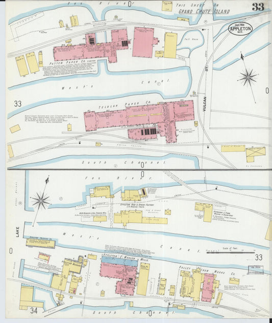 Sanborn Fire Insurance Map from Appleton, Outagamie County, Wisconsin (1901), Sheet #0033 - Historic Sanborn Fire Insurance Map Print, vintage old map wall art, antique decor, genealogy gift, Wisconsin Wisconsin map