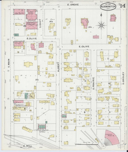 Sanborn Fire Insurance Map from Bloomington, McLean County, Illinois (1892), Sheet #0014 - Complete Map Set gallery image, historic Sanborn map, vintage wall art, Illinois Illinois