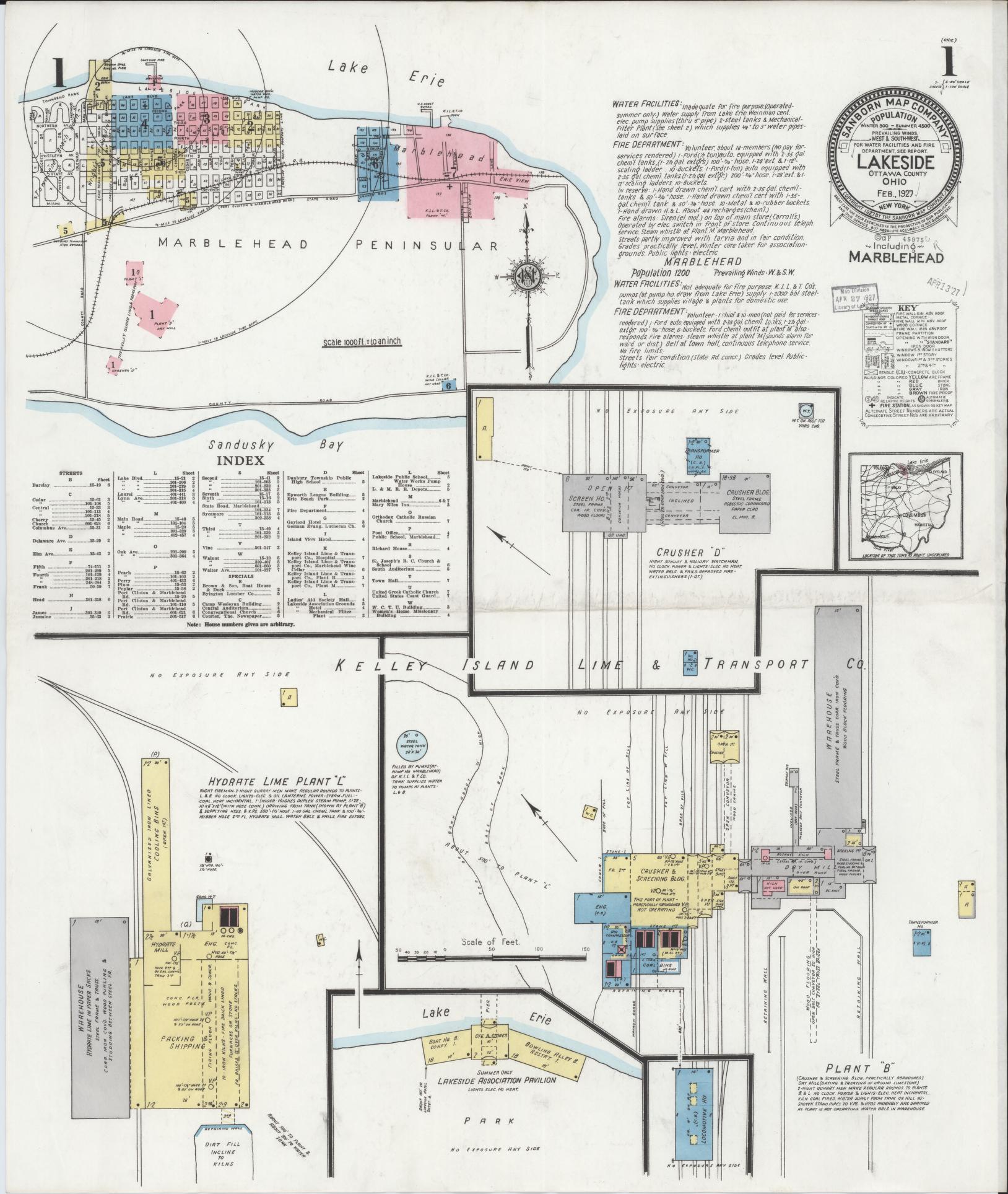 Sanborn Fire Insurance Map from Lakeside, Ottawa County, Ohio (1927), Sheet #0001 - Historic Sanborn Fire Insurance Map Print, vintage old map wall art, antique decor, genealogy gift, Ohio Ohio map