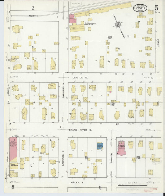 Sanborn Fire Insurance Map from Howell, Livingston County, Michigan (1916), Sheet #0005 - Historic Sanborn Fire Insurance Map Print, vintage old map wall art, antique decor, genealogy gift, Michigan Michigan map