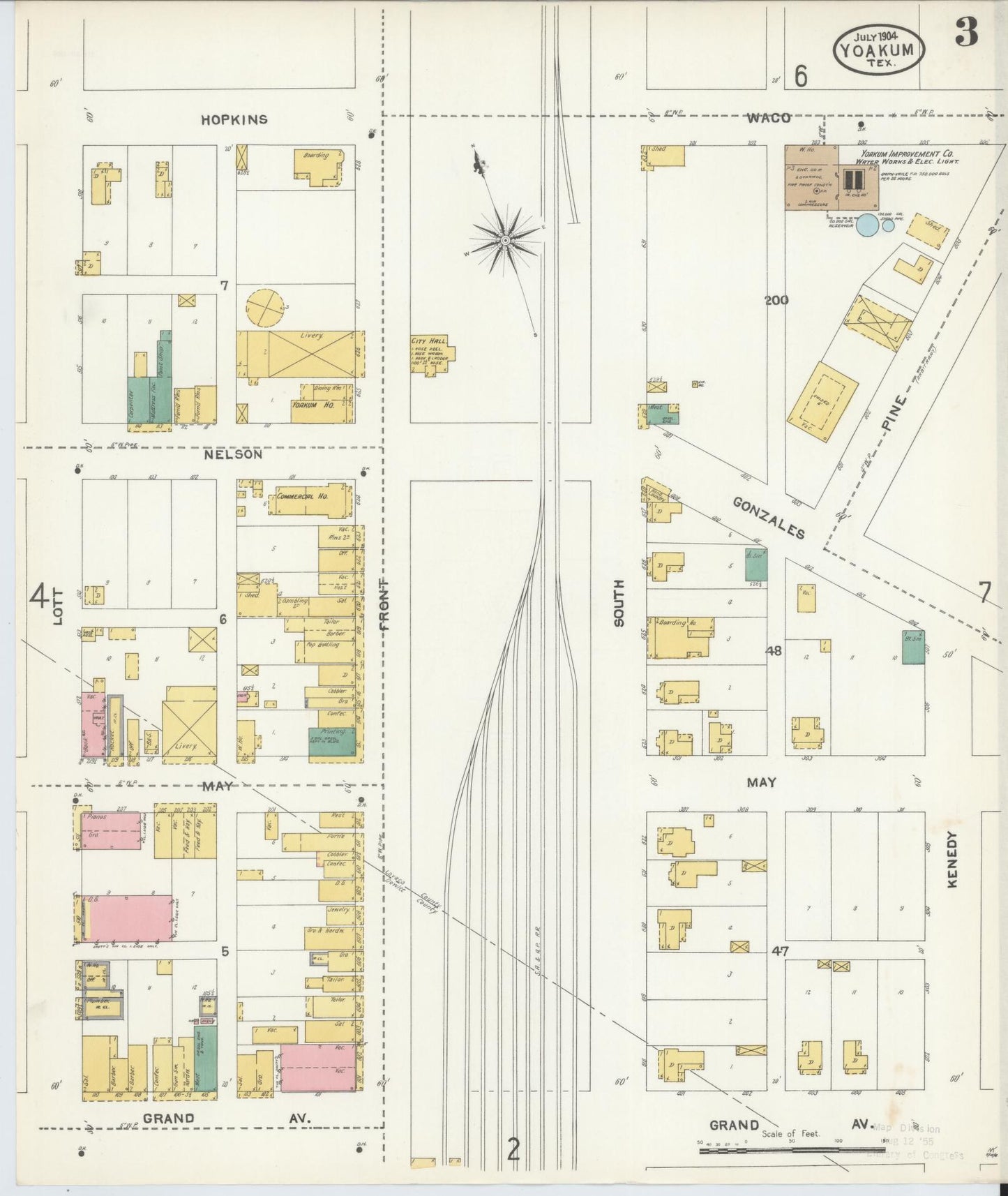 Sanborn Fire Insurance Map from Yoakum, De Witt And Lavaca Counties, Texas (1904), Sheet #0003 - Complete Map Set gallery image, historic Sanborn map, vintage wall art, Texas Texas