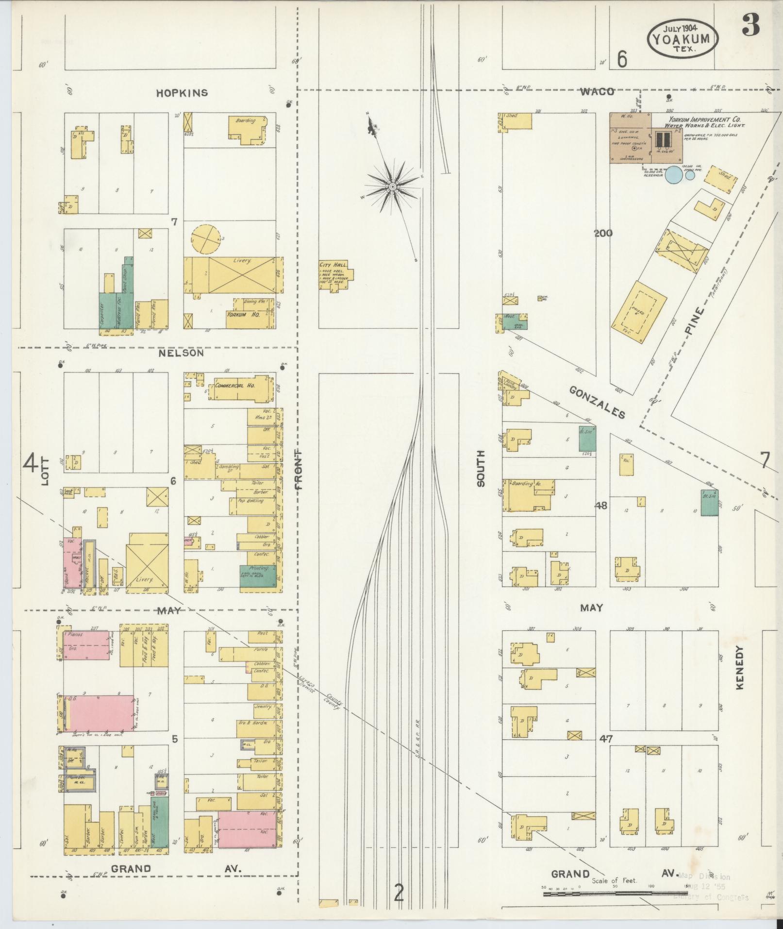 Sanborn Fire Insurance Map from Yoakum, De Witt And Lavaca Counties, Texas (1904), Sheet #0003 - Complete Map Set gallery image, historic Sanborn map, vintage wall art, Texas Texas