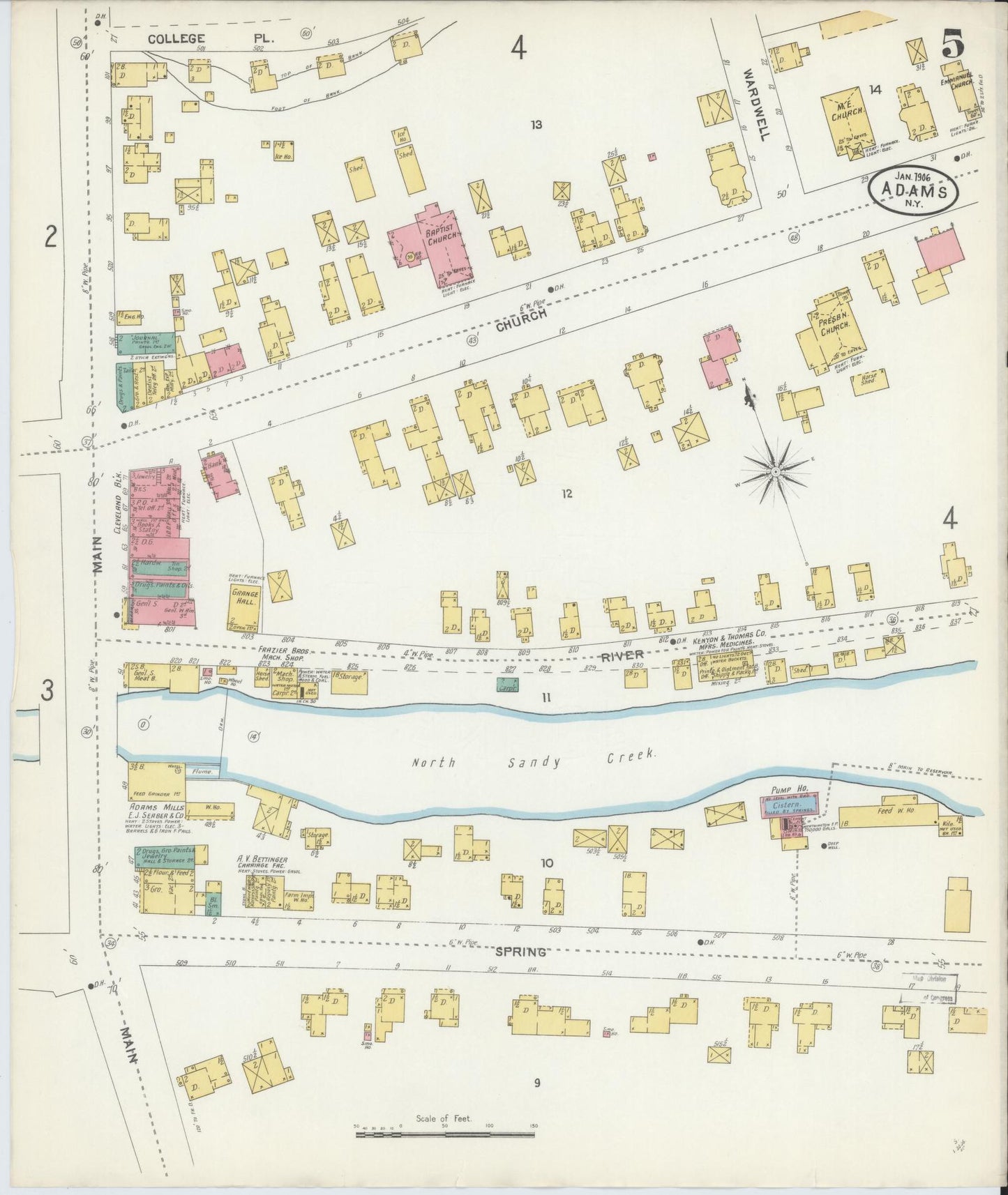 Sanborn Fire Insurance Map from Adams, Jefferson County, New York (1906), Sheet #0005 - Complete Map Set gallery image, historic Sanborn map, vintage wall art, New York New York