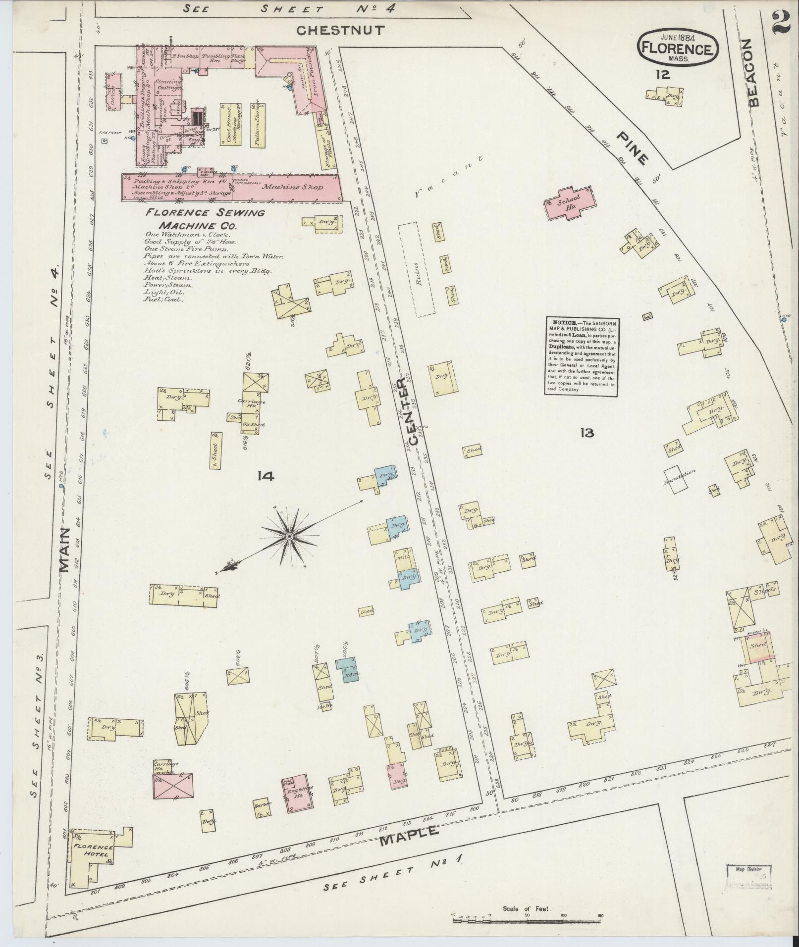 Sanborn Fire Insurance Map from Florence, Hampshire County, Massachusetts (1884), Sheet #0002 - Complete Map Set gallery image, historic Sanborn map, vintage wall art, Massachusetts Massachusetts