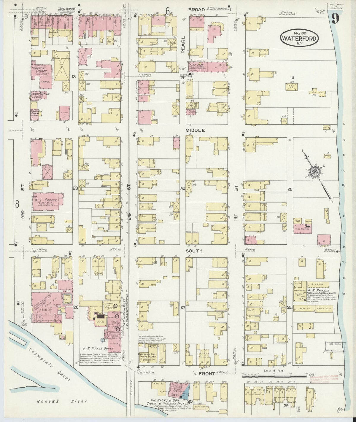 Sanborn Fire Insurance Map from Waterford, Saratoga County, New York (1914), Sheet #0009 - Complete Map Set gallery image, historic Sanborn map, vintage wall art, New York New York