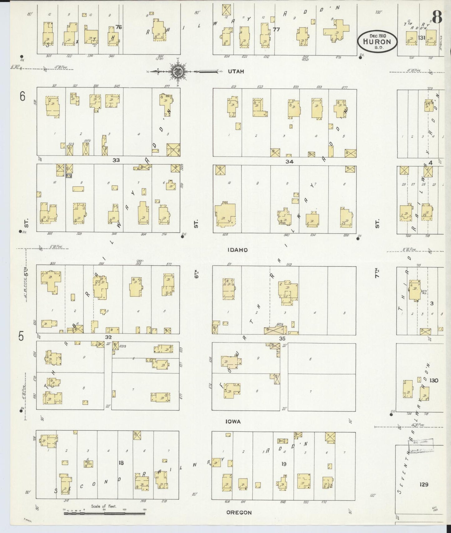 Sanborn Fire Insurance Map from Huron, Beadle County, South Dakota (1910), Sheet #0008 - Complete Map Set gallery image, historic Sanborn map, vintage wall art, South Dakota South Dakota