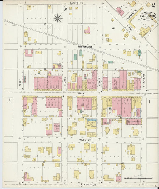 Sanborn Fire Insurance Map from Van Buren, Crawford County, Arkansas (1897), Sheet #0002 - Historic Sanborn Fire Insurance Map Print, vintage old map wall art, antique decor, genealogy gift, Arkansas Arkansas map