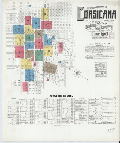 Sanborn Fire Insurance Map from Corsicana, Navarro County, Texas (1905), Sheet #0001 - Complete Map Set gallery image, historic Sanborn map, vintage wall art, Texas Texas