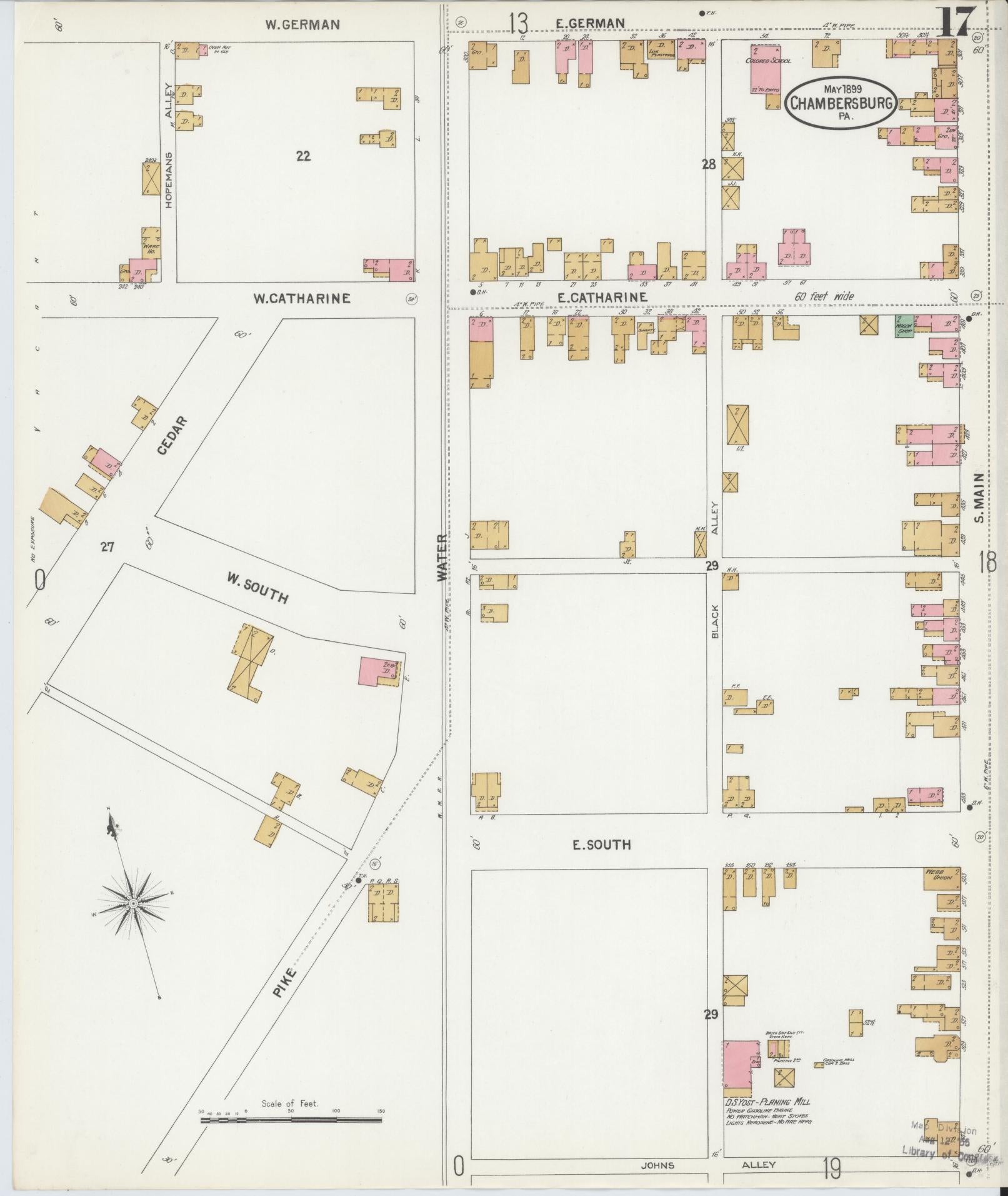 Sanborn Fire Insurance Map from Chambersburg, Franklin County, Pennsylvania (1899), Sheet #0017 - Historic Sanborn Fire Insurance Map Print, vintage old map wall art, antique decor, genealogy gift, Pennsylvania Pennsylvania map