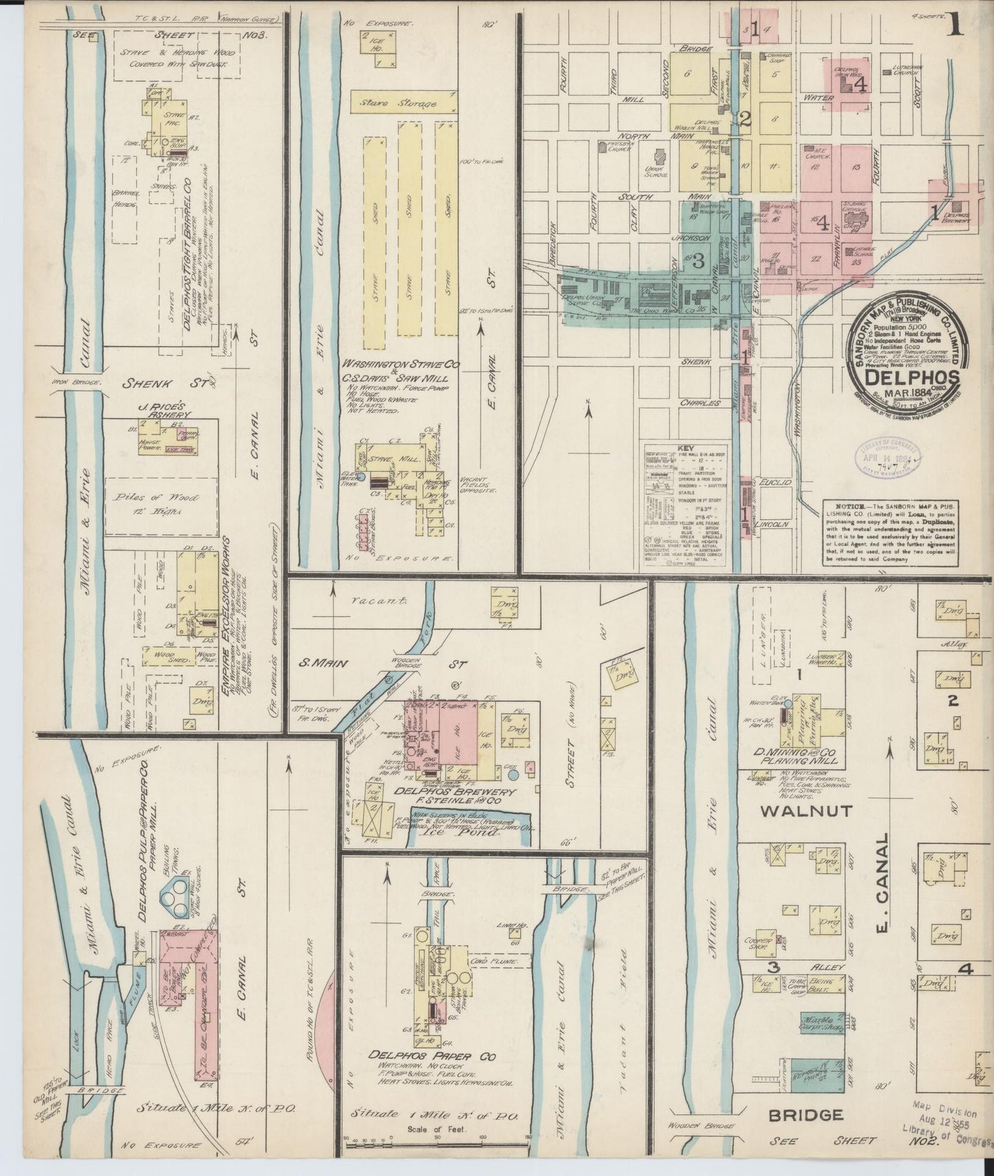 Sanborn Fire Insurance Map from Delphos, Van Wert And Allen Counties, Ohio (1884), Sheet #0001 - Historic Sanborn Fire Insurance Map Print, vintage old map wall art, antique decor, genealogy gift, Ohio Ohio map