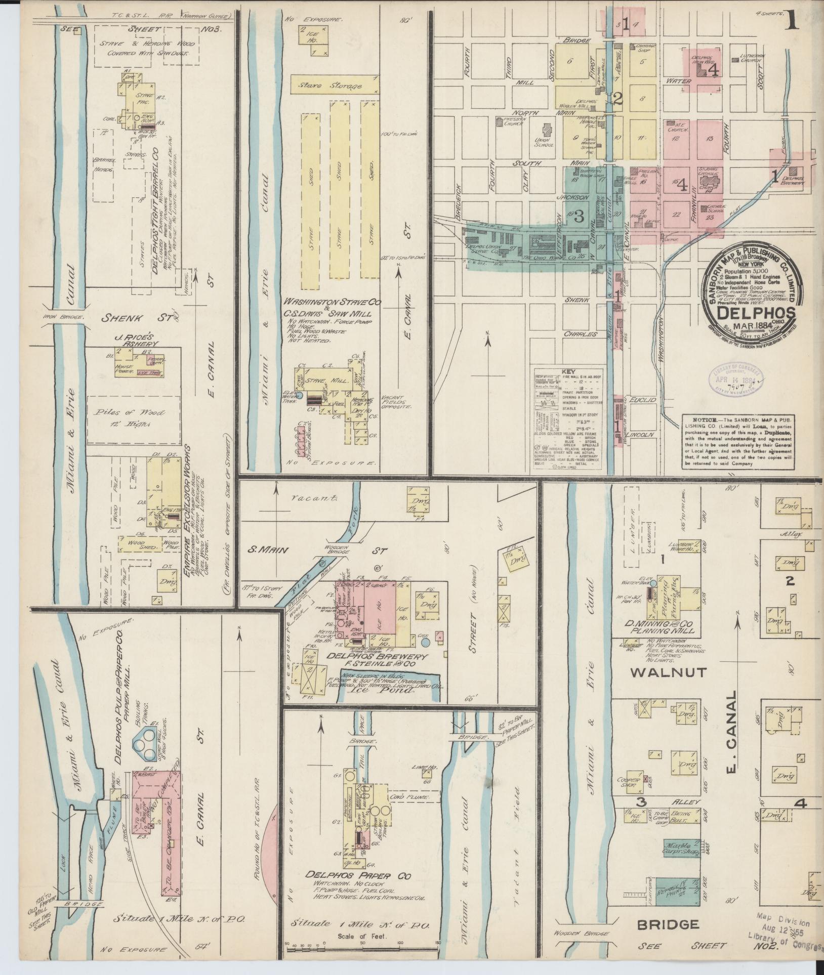 Sanborn Fire Insurance Map from Delphos, Van Wert And Allen Counties, Ohio (1884), Sheet #0001 - Historic Sanborn Fire Insurance Map Print, vintage old map wall art, antique decor, genealogy gift, Ohio Ohio map