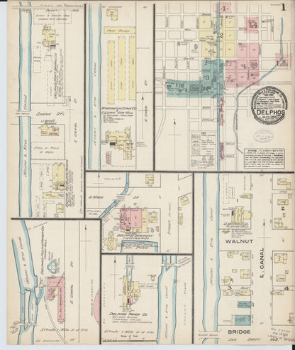Sanborn Fire Insurance Map from Delphos, Van Wert And Allen Counties, Ohio (1884), Sheet #0001 - Historic Sanborn Fire Insurance Map Print, vintage old map wall art, antique decor, genealogy gift, Ohio Ohio map