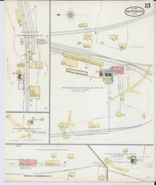 Sanborn Fire Insurance Map from Ishpeming, Marquette County, Michigan (1892), Sheet #0013 - Historic Sanborn Fire Insurance Map Print, vintage old map wall art, antique decor, genealogy gift, Michigan Michigan map