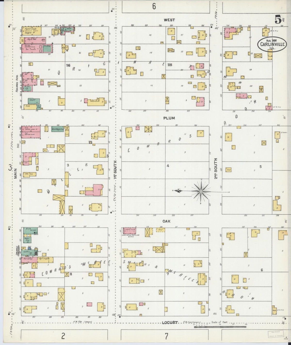 Sanborn Fire Insurance Map from Carlinville, Macoupin County, Illinois (1906), Sheet #0005 - Complete Map Set gallery image, historic Sanborn map, vintage wall art, Illinois Illinois