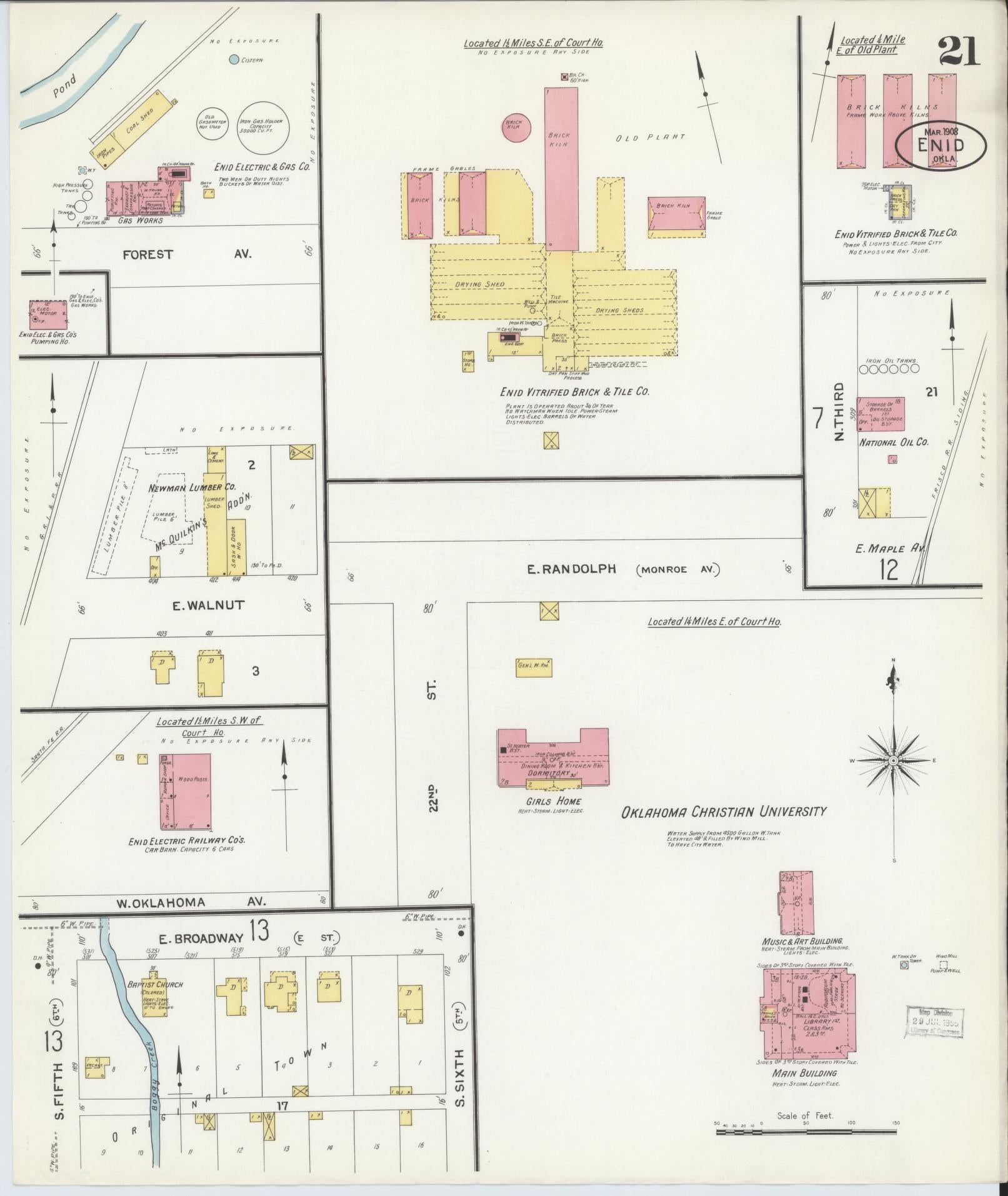 Sanborn Fire Insurance Map from Enid, Garfield County, Oklahoma (1908), Sheet #0021 - Historic Sanborn Fire Insurance Map Print, vintage old map wall art, antique decor, genealogy gift, Oklahoma Oklahoma map