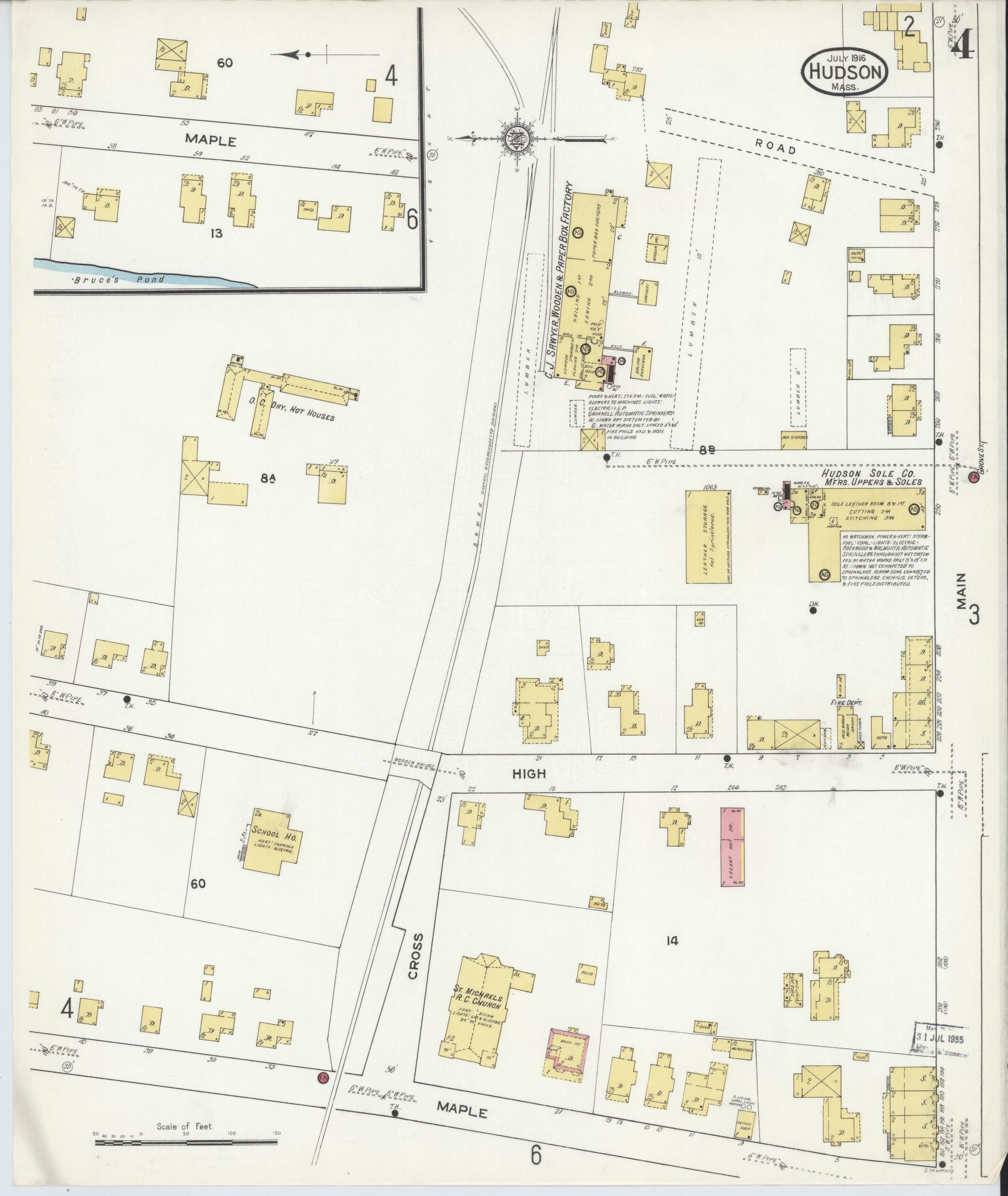 Sanborn Fire Insurance Map from Hudson, Middlesex County, Massachusetts (1916), Sheet #0004 - Complete Map Set gallery image, historic Sanborn map, vintage wall art, Massachusetts Massachusetts