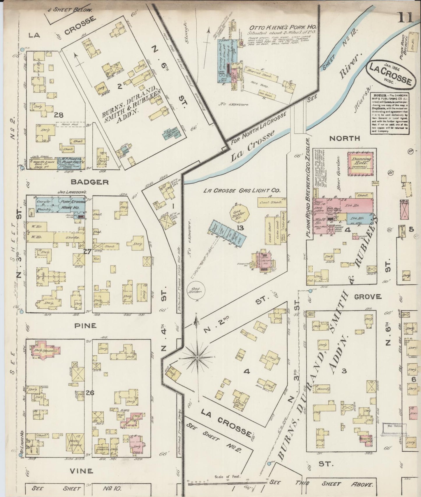 Sanborn Fire Insurance Map from La Crosse, La Crosse County, Wisconsin (1884), Sheet #0011 - Historic Sanborn Fire Insurance Map Print, vintage old map wall art, antique decor, genealogy gift, Wisconsin Wisconsin map