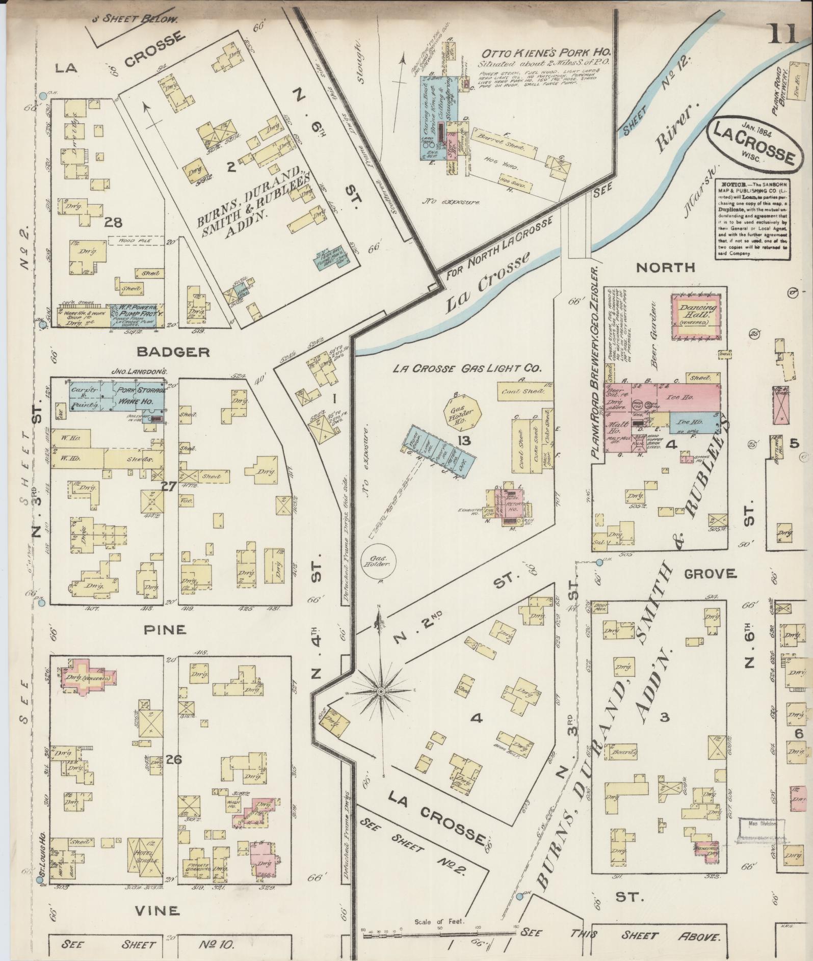 Sanborn Fire Insurance Map from La Crosse, La Crosse County, Wisconsin (1884), Sheet #0011 - Historic Sanborn Fire Insurance Map Print, vintage old map wall art, antique decor, genealogy gift, Wisconsin Wisconsin map