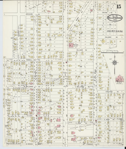 Sanborn Fire Insurance Map from Bellefontaine, Logan County, Ohio (1914), Sheet #0015 - Complete Map Set gallery image, historic Sanborn map, vintage wall art, Ohio Ohio