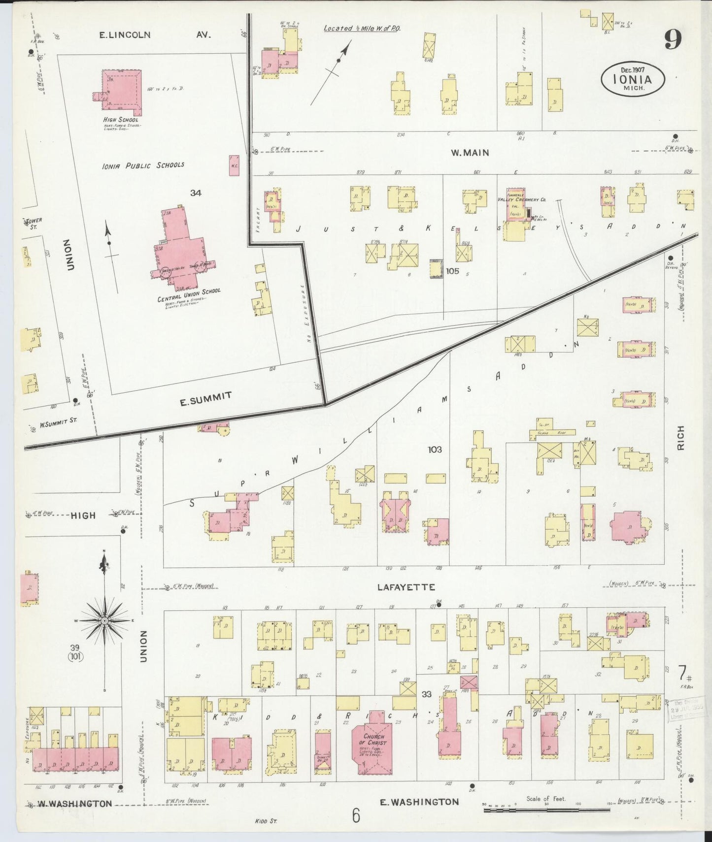 Sanborn Fire Insurance Map from Ionia, Ionia County, Michigan (1907), Sheet #0009 - Historic Sanborn Fire Insurance Map Print, vintage old map wall art, antique decor, genealogy gift, Michigan Michigan map