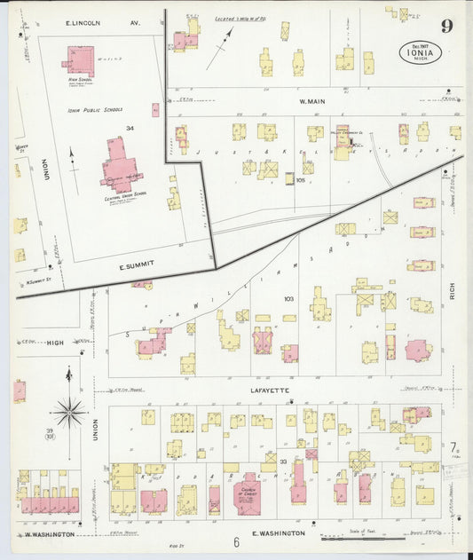 Sanborn Fire Insurance Map from Ionia, Ionia County, Michigan (1907), Sheet #0009 - Historic Sanborn Fire Insurance Map Print, vintage old map wall art, antique decor, genealogy gift, Michigan Michigan map