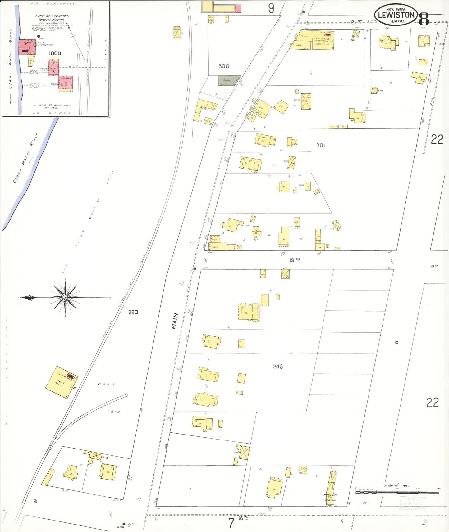 Sanborn Fire Insurance Map from Lewiston, Nez Perce County, Idaho (1909), Sheet #0008 - Complete Map Set gallery image, historic Sanborn map, vintage wall art, Idaho Idaho