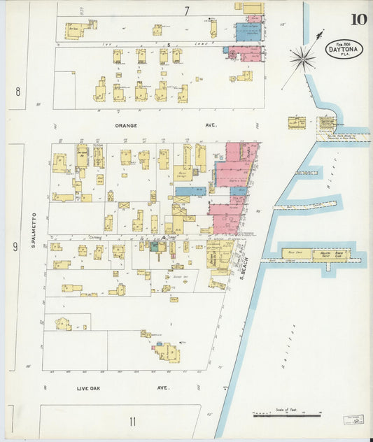 Sanborn Fire Insurance Map from Daytona, Volusia County, Florida (1906), Sheet #0010 - Historic Sanborn Fire Insurance Map Print, vintage old map wall art, antique decor, genealogy gift, Florida Florida map