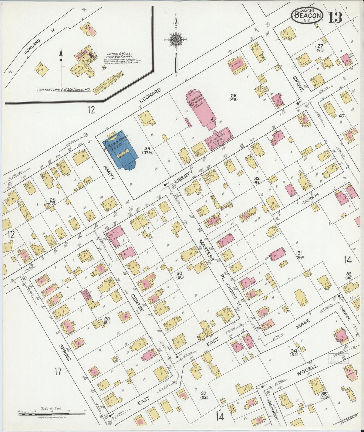 Sanborn Fire Insurance Map from Beacon, Dutchess County, New York (1919), Sheet #0013 - Complete Map Set gallery image, historic Sanborn map, vintage wall art, New York New York