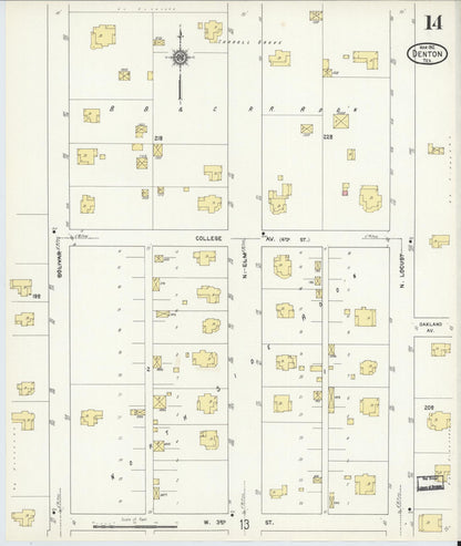 Sanborn Fire Insurance Map from Denton, Denton County, Texas (1912), Sheet #0014 - Historic Sanborn Fire Insurance Map Print, vintage old map wall art, antique decor, genealogy gift, Texas Texas map
