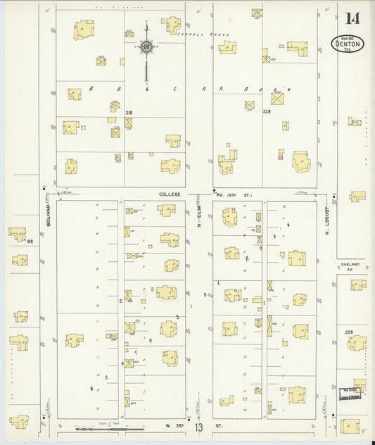 Sanborn Fire Insurance Map from Denton, Denton County, Texas (1912), Sheet #0014 - Historic Sanborn Fire Insurance Map Print, vintage old map wall art, antique decor, genealogy gift, Texas Texas map