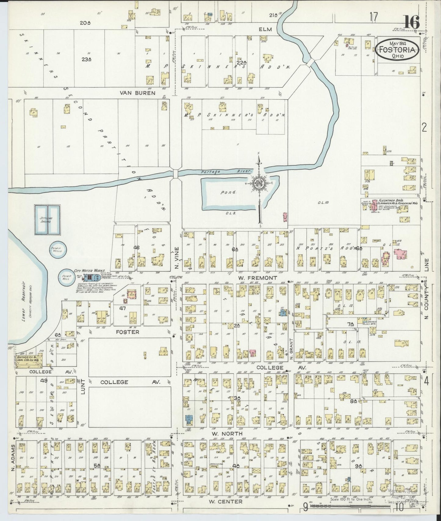 Sanborn Fire Insurance Map from Fostoria, Seneca, Hancock, And Wood Counties, Ohio (1914), Sheet #0016 - Historic Sanborn Fire Insurance Map Print, vintage old map wall art, antique decor, genealogy gift, Ohio Ohio map