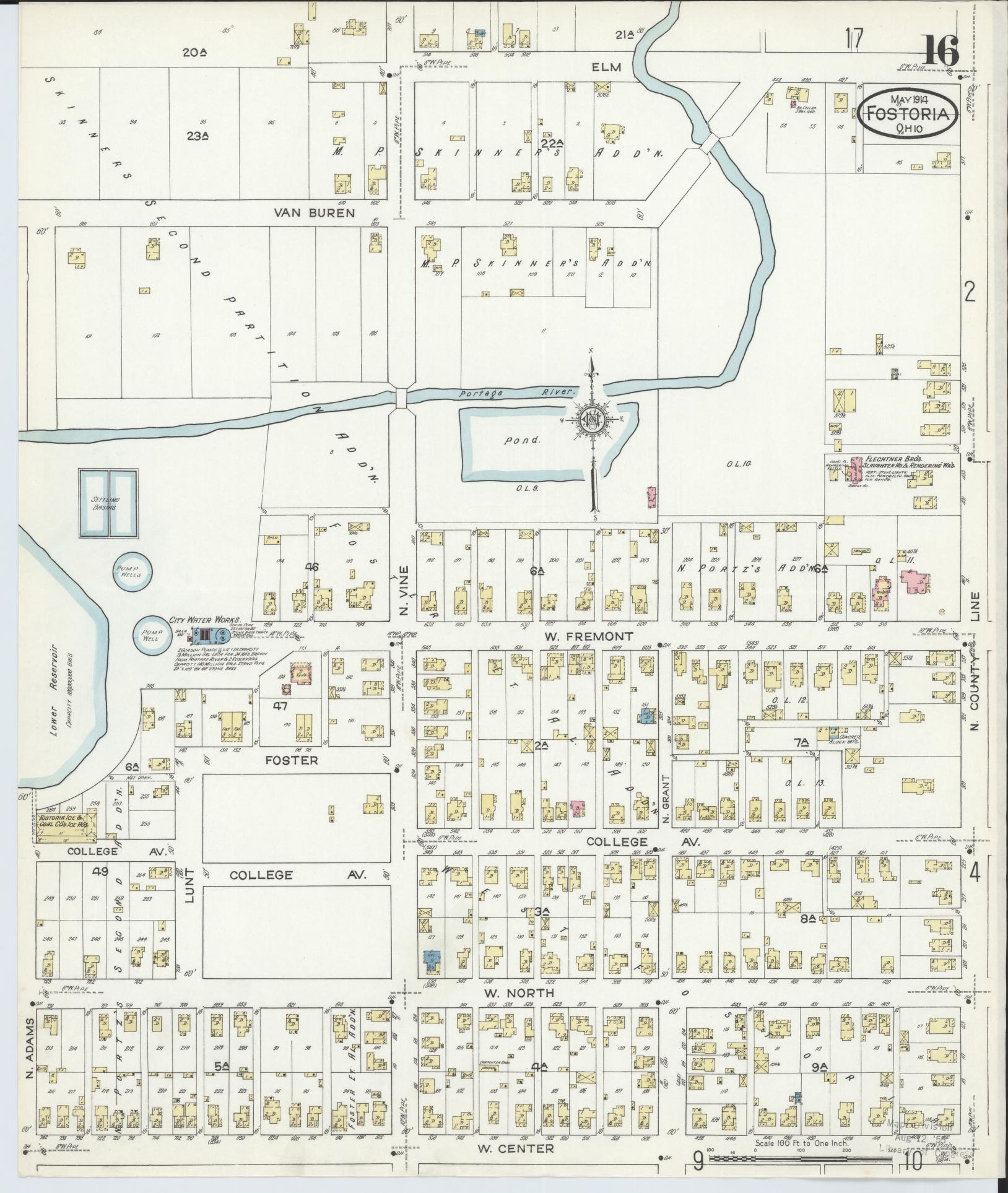 Sanborn Fire Insurance Map from Fostoria, Seneca, Hancock, And Wood Counties, Ohio (1914), Sheet #0016 - Historic Sanborn Fire Insurance Map Print, vintage old map wall art, antique decor, genealogy gift, Ohio Ohio map
