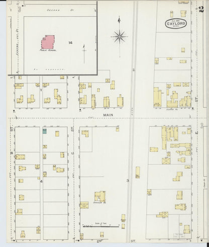 Sanborn Fire Insurance Map from Gaylord, Otsego County, Michigan (1893), Sheet #0002 - Complete Map Set gallery image, historic Sanborn map, vintage wall art, Michigan Michigan