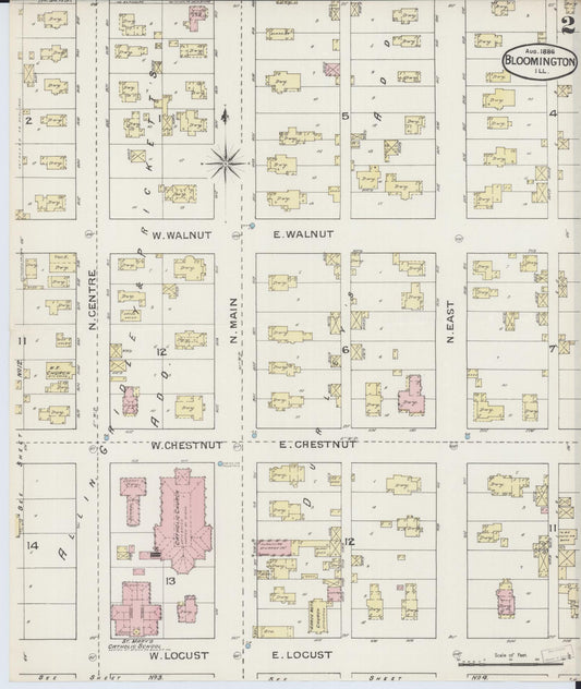 Sanborn Fire Insurance Map from Bloomington, McLean County, Illinois (1886), Sheet #0002 - Historic Sanborn Fire Insurance Map Print, vintage old map wall art, antique decor, genealogy gift, Illinois Illinois map