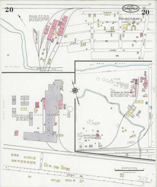 Sanborn Fire Insurance Map from Coraopolis, Allegheny County, Pennsylvania (1924), Sheet #0020 - Historic Sanborn Fire Insurance Map Print, vintage old map wall art, antique decor, genealogy gift, Pennsylvania Pennsylvania map