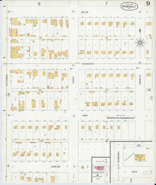 Sanborn Fire Insurance Map from Spring Valley, Bureau County, Illinois (1906), Sheet #0009 - Historic Sanborn Fire Insurance Map Print, vintage old map wall art, antique decor, genealogy gift, Illinois Illinois map