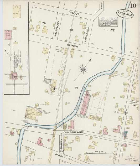 Sanborn Fire Insurance Map from Knoxville, Knox County, Tennessee (1884), Sheet #0010 - Historic Sanborn Fire Insurance Map Print, vintage old map wall art, antique decor, genealogy gift, Tennessee Tennessee map