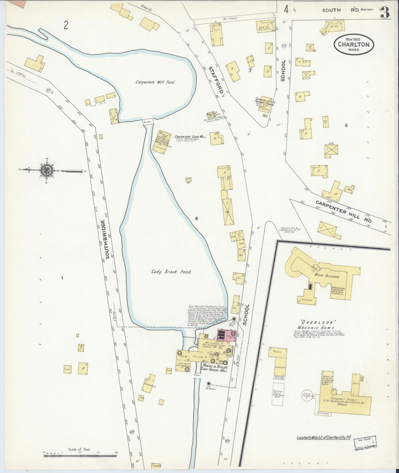 Sanborn Fire Insurance Map from Charlton, Worcester County, Massachusetts (1910), Sheet #0003 - Complete Map Set gallery image, historic Sanborn map, vintage wall art, Massachusetts Massachusetts