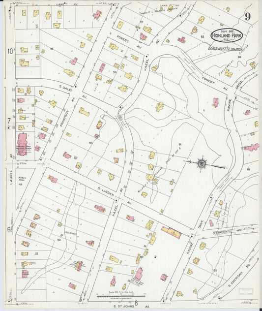 Sanborn Fire Insurance Map from Highland Park, Lake County, Illinois (1918), Sheet #0009 - Historic Sanborn Fire Insurance Map Print, vintage old map wall art, antique decor, genealogy gift, Illinois Illinois map