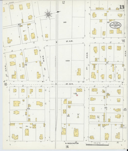 Sanborn Fire Insurance Map from Ardmore, Carter County, Oklahoma (1903), Sheet #0013 - Complete Map Set gallery image, historic Sanborn map, vintage wall art, Oklahoma Oklahoma