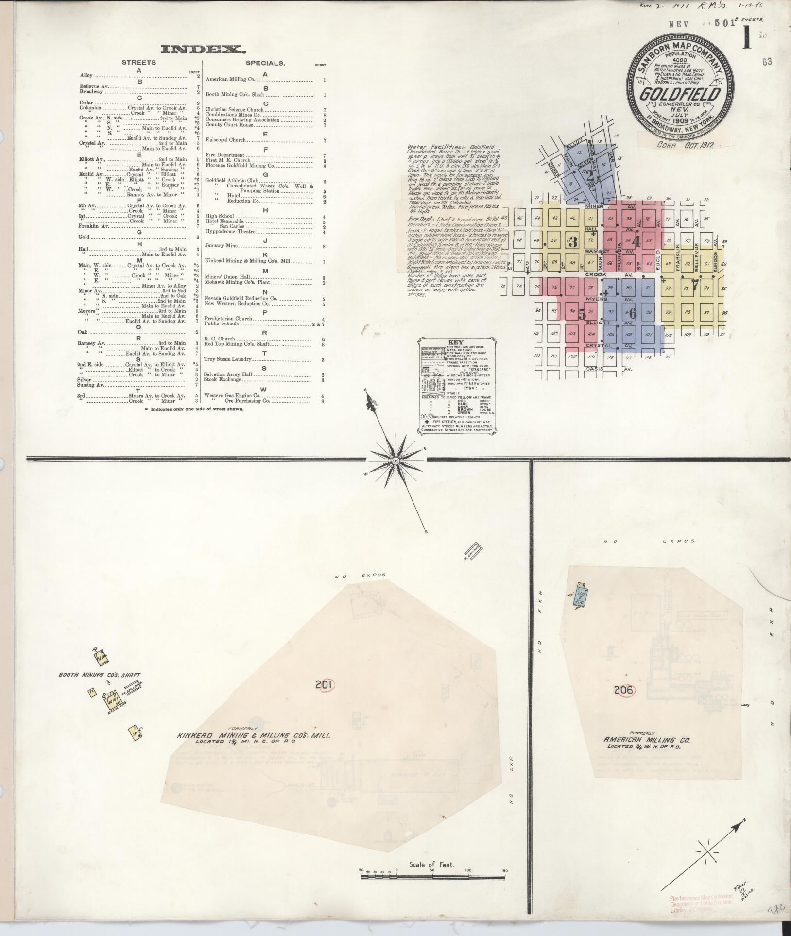 Sanborn Fire Insurance Map from Goldfield, Esmeralda County, Nevada (1917), Sheet #0001 - Complete Map Set gallery image, historic Sanborn map, vintage wall art, Nevada Nevada
